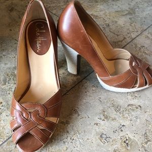 Cole Haan, open toed, lightly used, Rust, size 6.